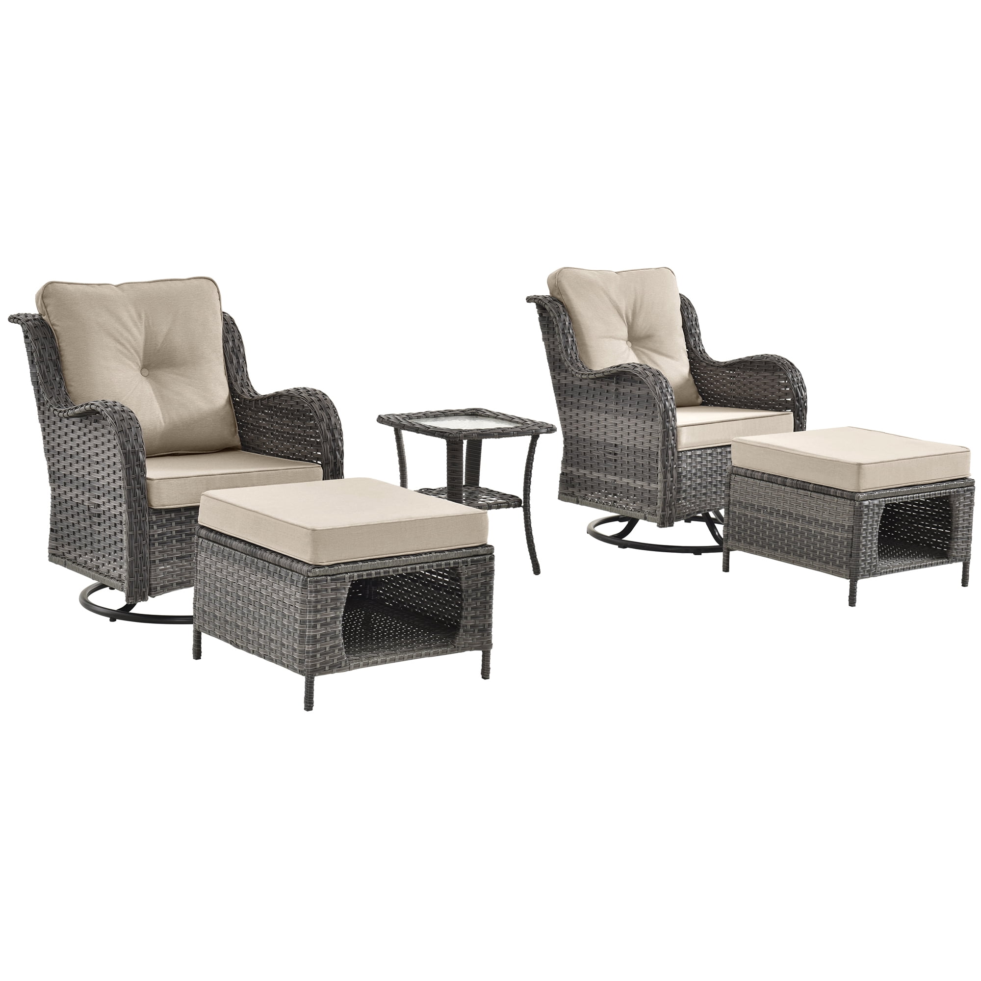 5 Pieces Outdoor Patio Furniture Set with Swivel Rocking Chair Ottoman