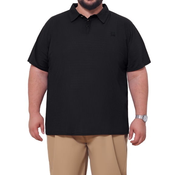 INSPIRE CHIC Men's Big & Tall Casual Texture Short Sleeve Soft Knitted Polo Shirt XL Black
