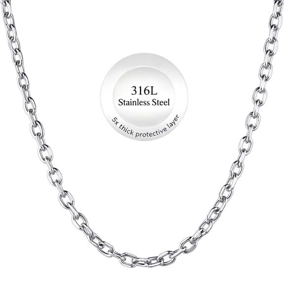 ChainsHouse Silver Chain Necklace for Men Women Rolo Stainless Steel 3mm Mens Necklaces Trendy Jewelry Birthday Christmas Holiday Gifts, 18inch