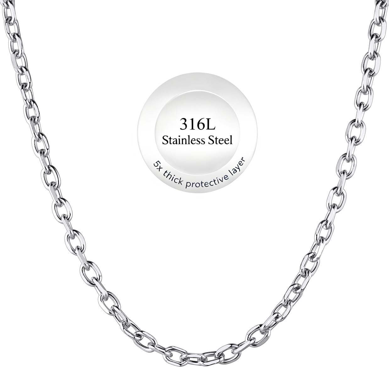 ChainsHouse Silver Chain Necklace for Men Women Rolo Stainless Steel 3mm Mens Necklaces Trendy Jewelry Birthday Christmas Holiday Gifts, 18inch