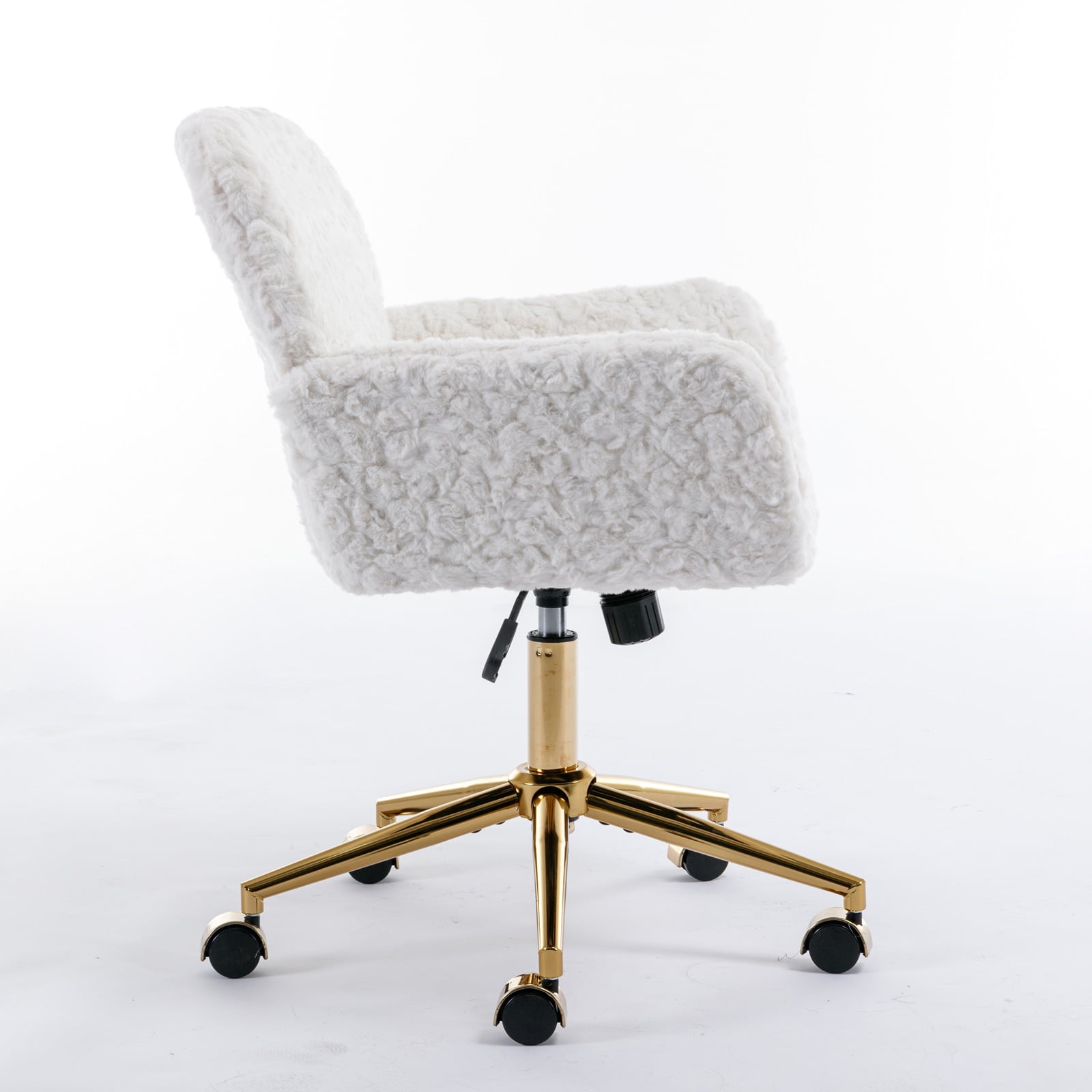 Office Chair, 360° Swivel Adjustable Vanity Chair with 320mm Large Golden Metal Base, 40° Reclining Desk Chair for Home Use