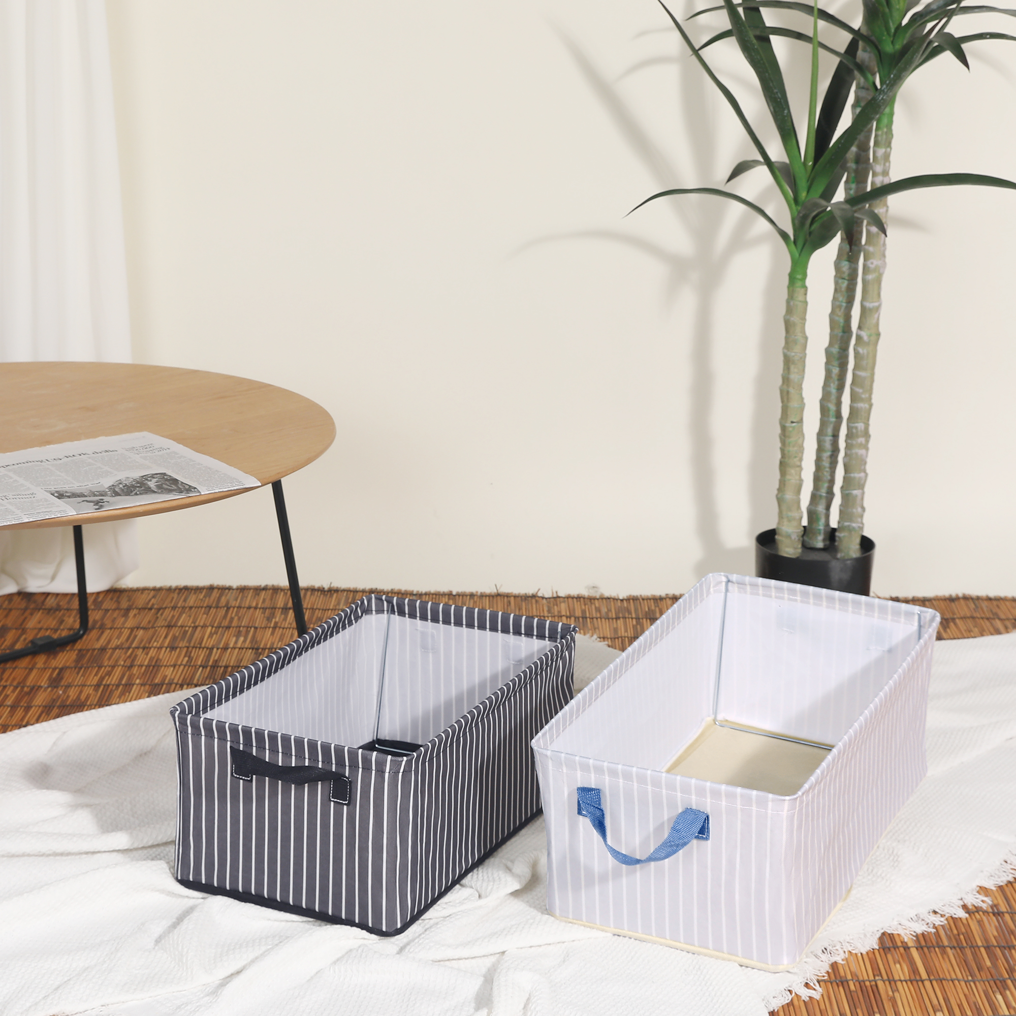 Unique Bargains Storage Bin with Handles 1 Pack Foldable Beige