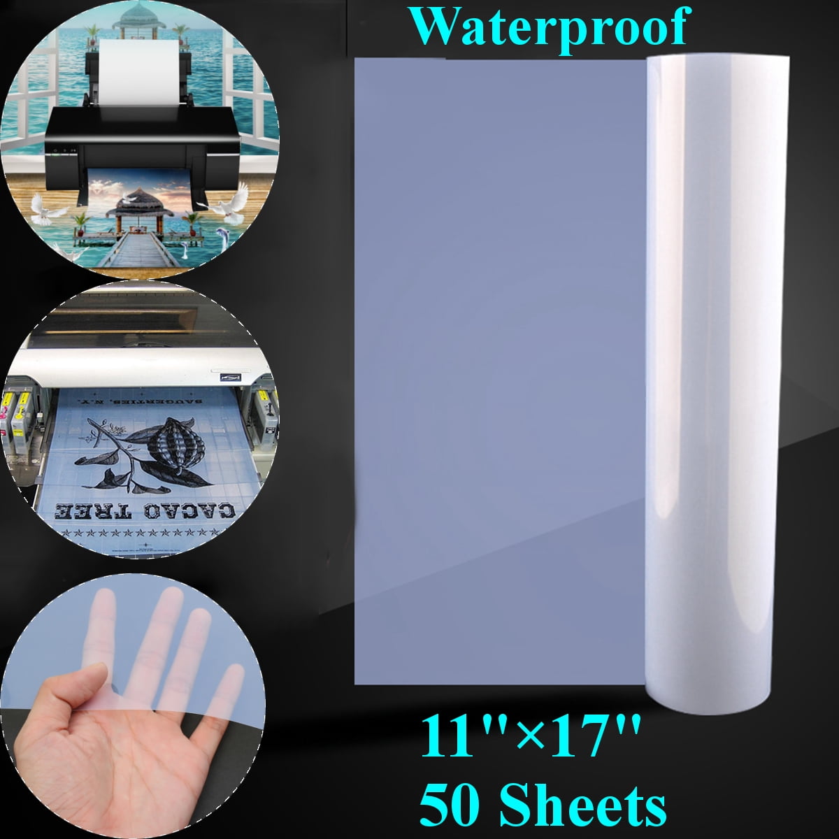 11"x 17"，150 Sheets，Silk Screen Printing Waterproof Inkjet Transparency Film 