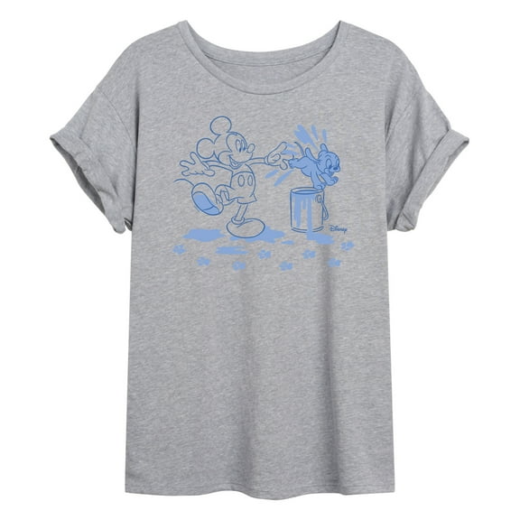 Disney - Mickey Mouse - Blue Pup Prints & Outline - Juniors Ideal Flowy Muscle T-Shirt
