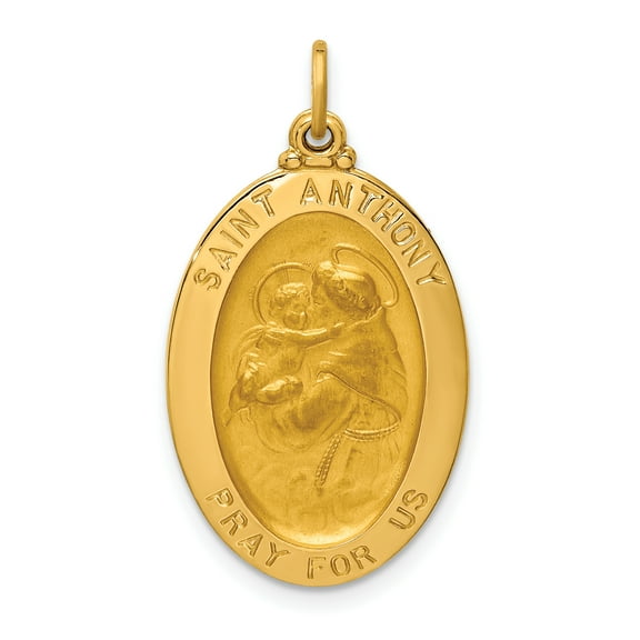 14k Polished and Satin Solid St. Anthony Medal Oval Pendant XR1788