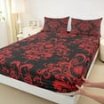 thumbnail image 3 of jejeloiu Boho Exotic Sun Bed Sheets,Vintage Bohemain Flowers King Sheets,Red Damask Floral Sheet Set For Adults,Ultra Soft Home Decor,4 Pieces, 3 of 7