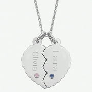 Personalized Planet Sterling Silver Break Apart Name and Birthstone Heart Pendant, 20"