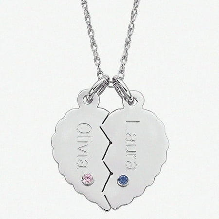 Personalized Planet Sterling Silver Break Apart Name and Birthstone Heart Pendant, 20"