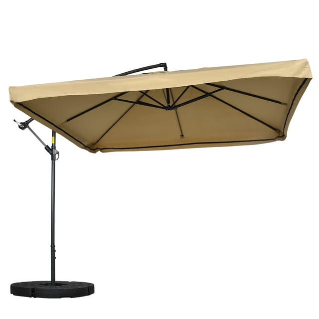 CoSoTower Offset Patio Umbrella with Net and Umbrella Base, Adjustable Cantilever Canopy with Cross Base, Weight Plates and 8 Ribs for Backyard, Poolside, Garden, Beige