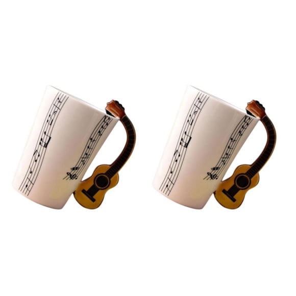 Matsuzay Taza de agua blanca, elegante Taza de cerámica con opciones de capacidad para hidratación, elegante Taza de cerámica, tazas de té, Pentagrama de guitarra negra 10x7.5 cm 2Conjunto