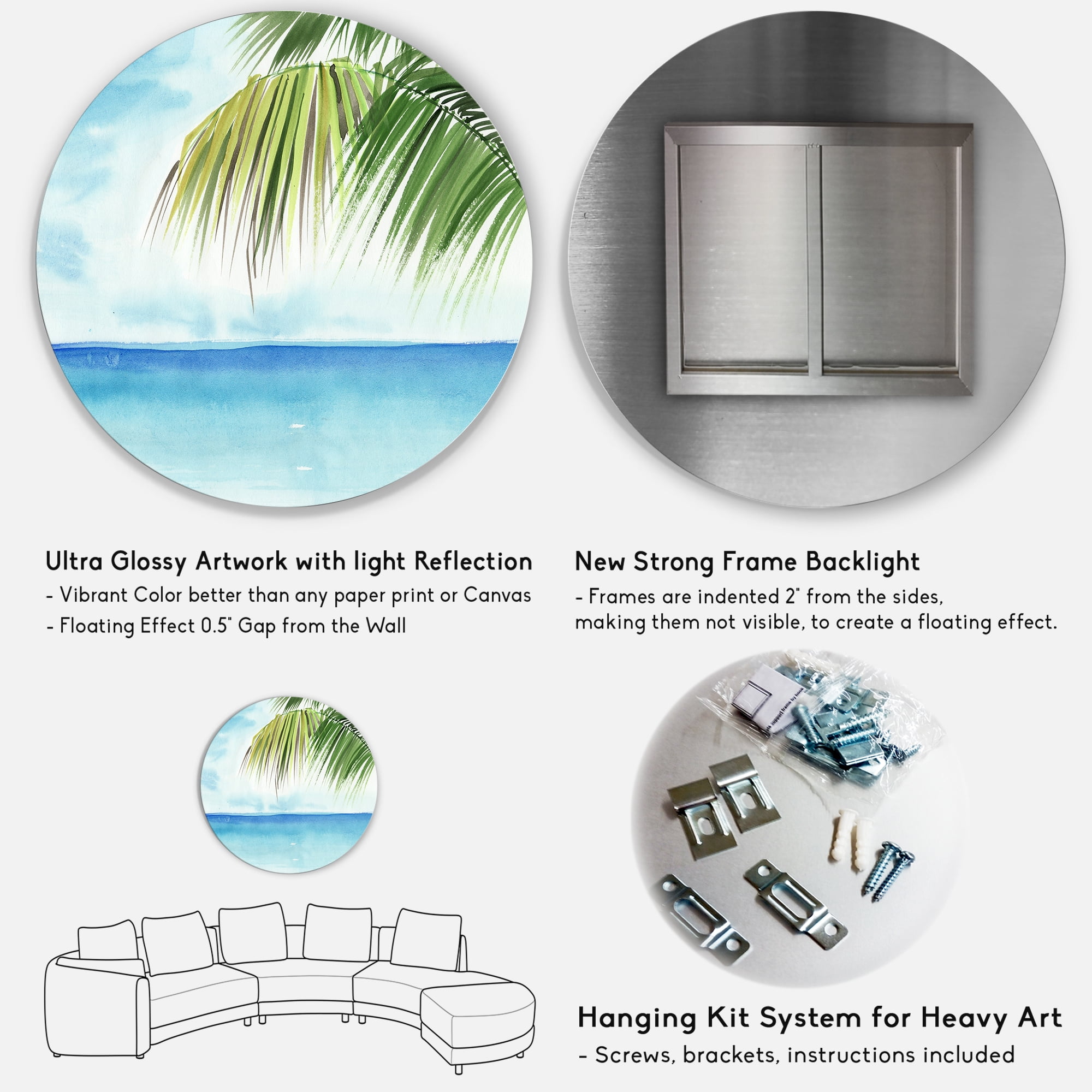 Designart 'Palm Beach Resort At Sunrise III' Nautical & Coastal Circle Metal Wall Art 29x29 - Disc of 29