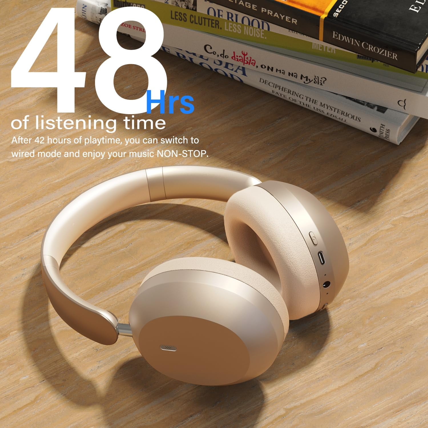 Mahipey Y05 Bluetooth Headphones Wireless Over Ear with Microphone,48 Hours Playtime,High Sound Quality,Foldable Soft Earpads Earphones for Travel/Commute/Workouts Gold
