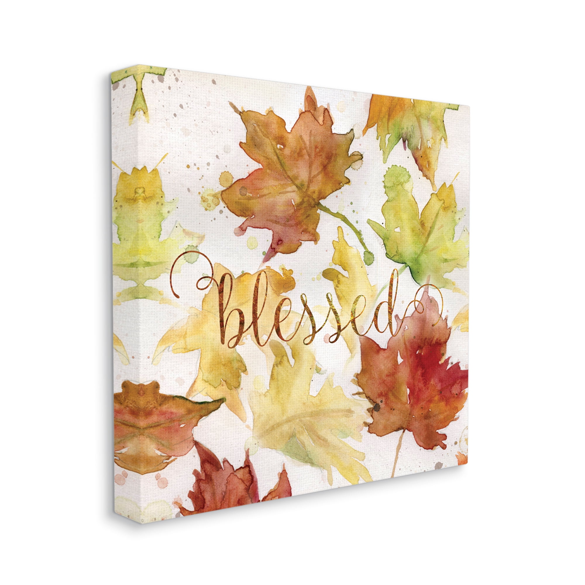 Stupell Industries Blessed Fall Maple Leaves Holiday Painting Gallery Wrapped Canvas Print Wall Art, 24 x 24