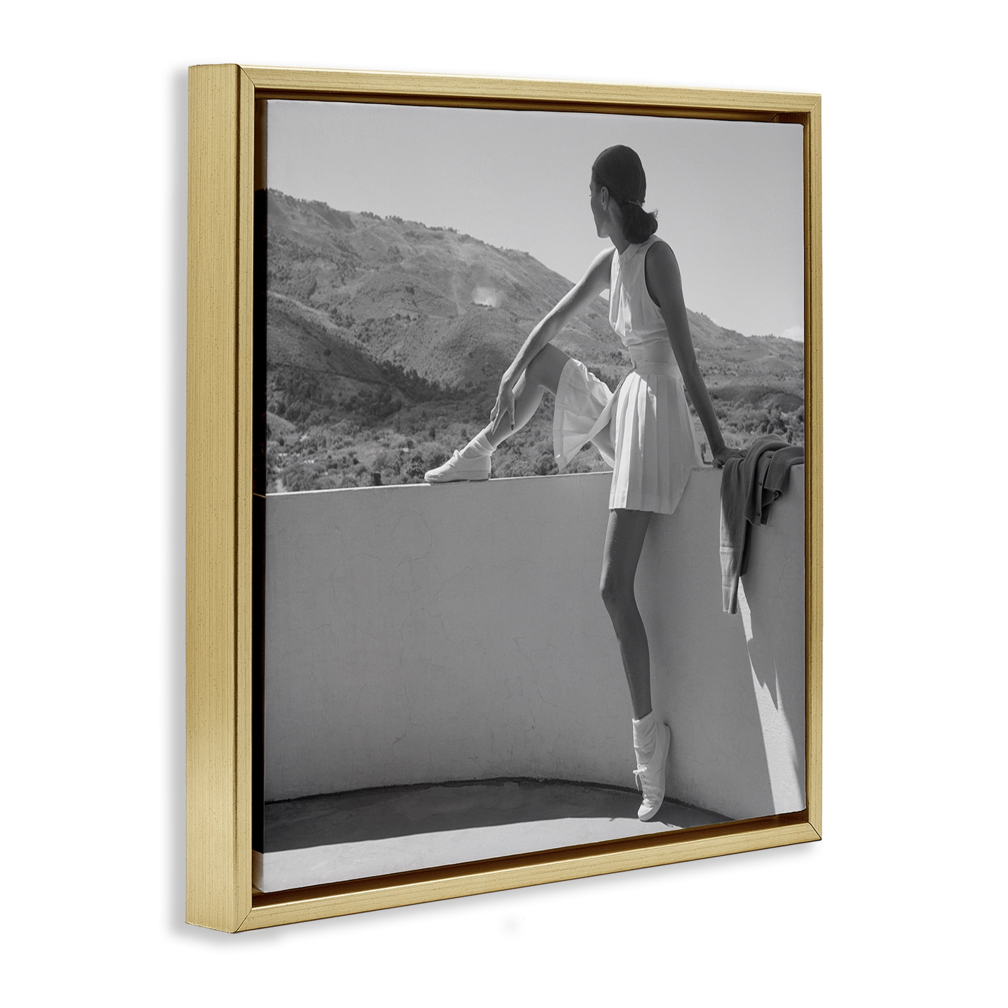 Stupell Industries Woman In Tennis Outfit Gold Framed Floater Canvas Wall Art, design by Toni Frissell