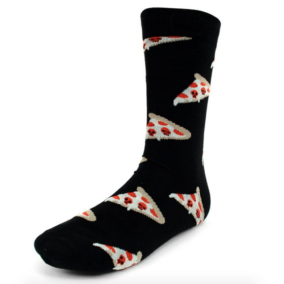 Urban-Peacock Men's Novelty Fun Crew Socks for Dress or Casual - Pizza Slices - Black