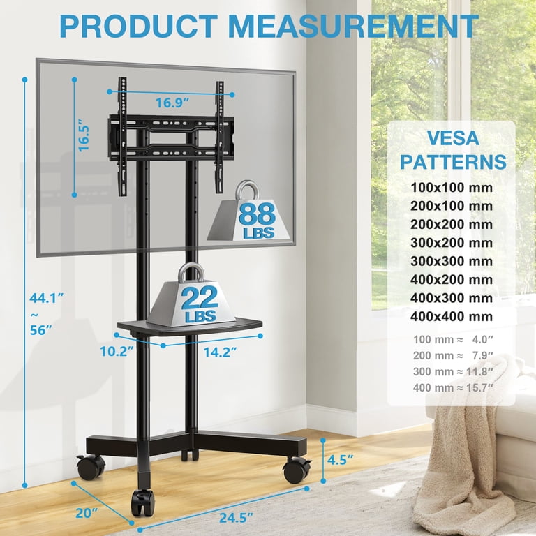 RTVR Rolling TV Cart Stand for 32-75 Inch Screens photo 3