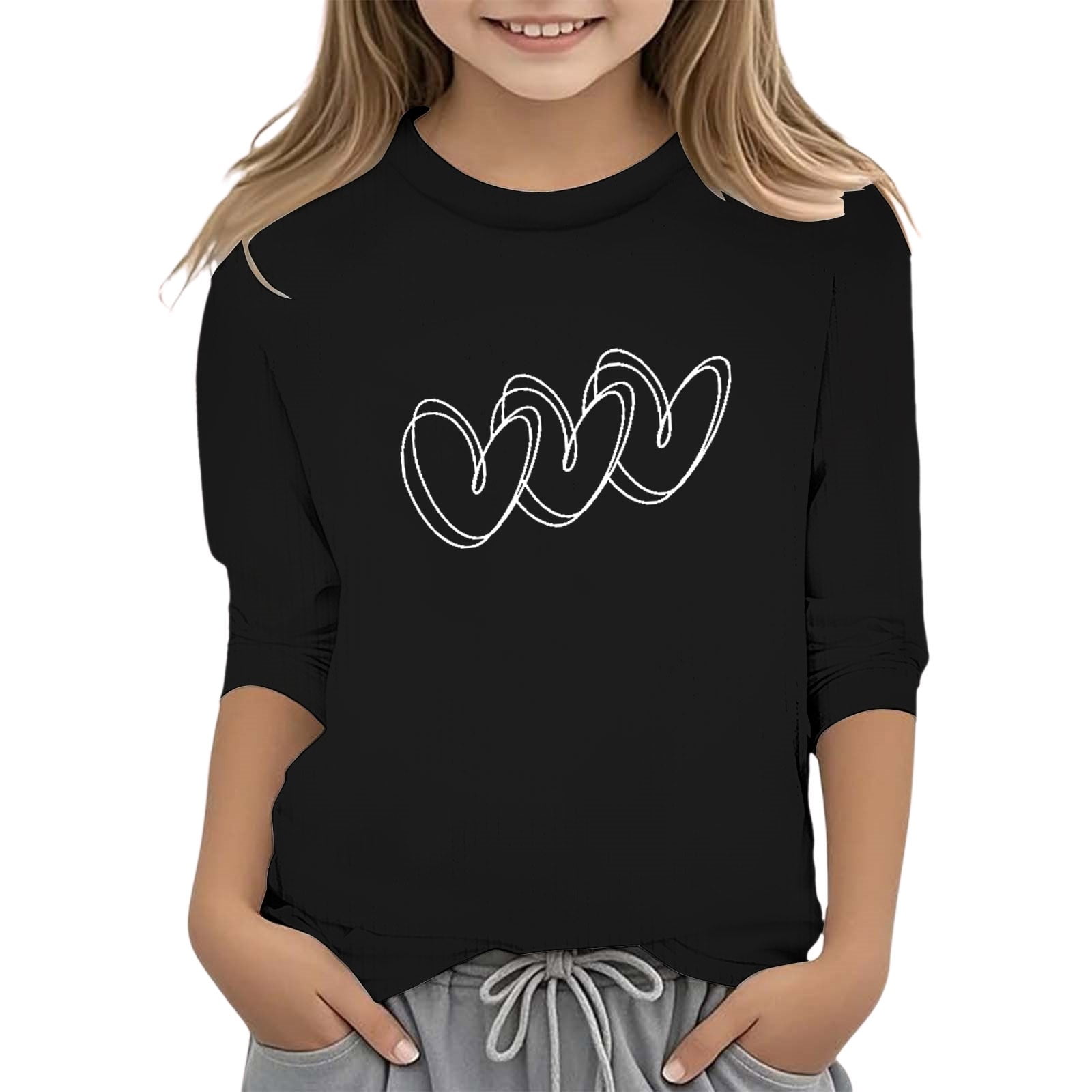 ❤︎❤︎！ MEZZALL Girls Love Heart Print Fashion Sweet Crew Neck 3/4