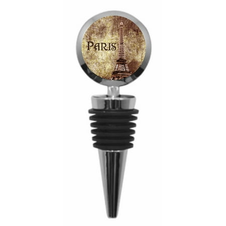 Star Shaped Tower Parisian Eiffel Tower Grunge Vintage Style Design - Paris, France - Wine Bottle Stopper - Silvertone Metal - Round Shaped ()