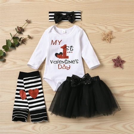 

coappsuiop valentines day gift sets girls outfits&set baby girls print autumn valentine s day long sleeve romper bodysuit tulle skirts headbands socks set clothes