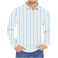 thumbnail image 2 of Aueoeo Shirt For Men Long Sleeve Button -Down Shirts Line Printing Shirt Color Blocks Shirt Casual Vacation Beach Tops Light Blue 5X-L, 2 of 5