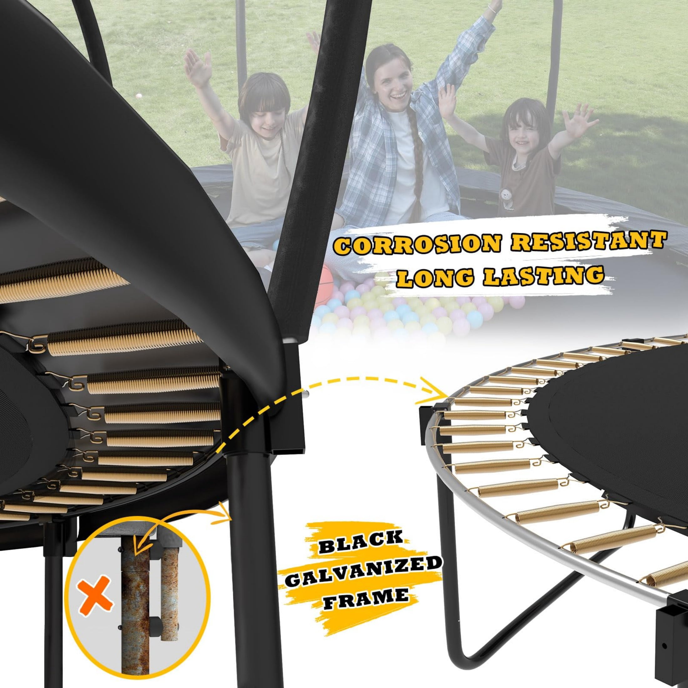 ACWARM HOME Black Trampoline 8FT for Kids and Adults with Safety Enclosure Net, Anti-Rust