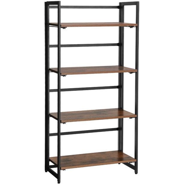 Vasagle Industrial Bookshelf Folding Bookcase 4Tier Ladder Shelf Wood Look Accent Furniture