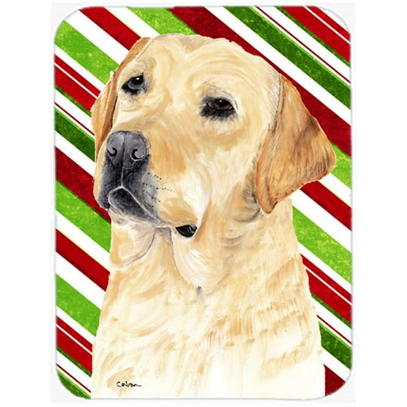 15 x 12 in. Labrador Candy Cane Holiday Christmas Glass Cutting Board - Large