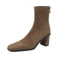 thumbnail image 2 of Bnwani Women Boots Footwear Retro Toe Zipper High-Heel Flat Leather Retro Boot Brown Size 6, 2 of 8