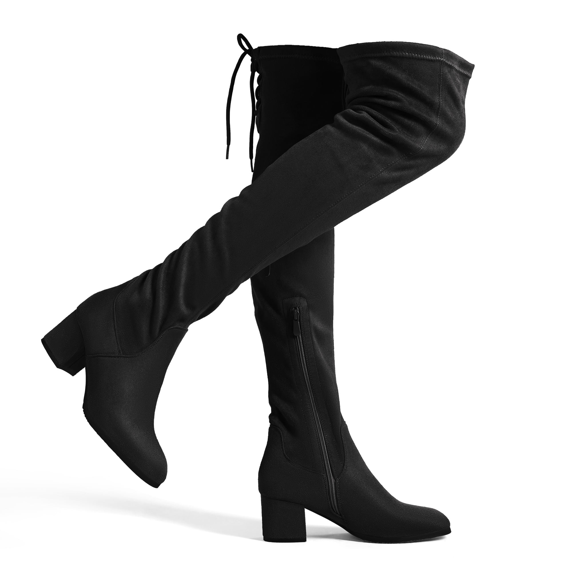 Lola Cruz Women's Black Suede Studded Round Toe Block Heel Ankle Booti –  Shop Thrift World