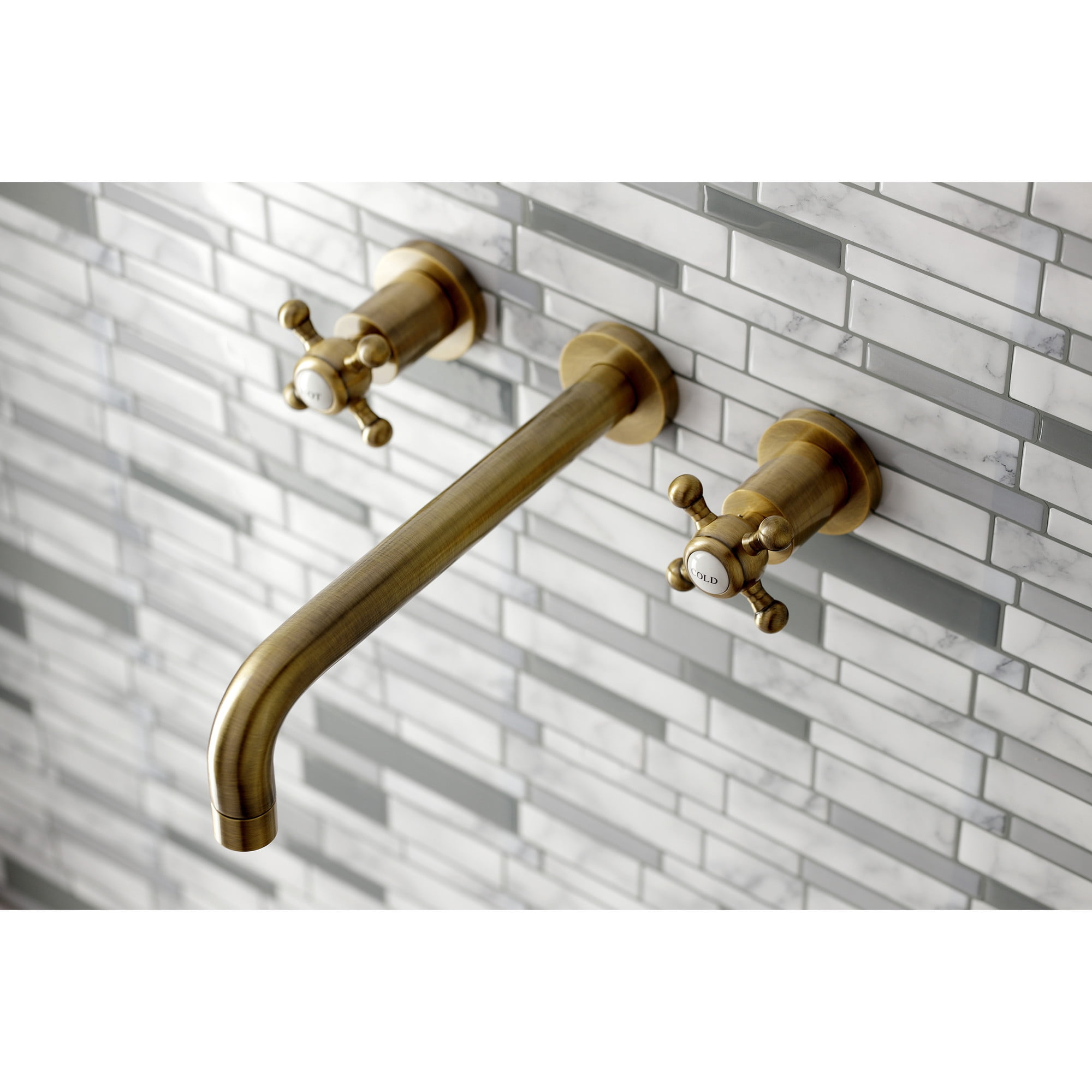 Kingston Brass KS8023BX Metropolitan Two-Handle 3-Hole Wall Mount Roman Tub Faucet in Antique Brass