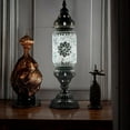 thumbnail image 6 of SILVERFEVER Turkish Cylinder Table Lamp Mosaic Glass Accent Boho Lamps Moroccan Lantern Silver Snowflake, 6 of 7