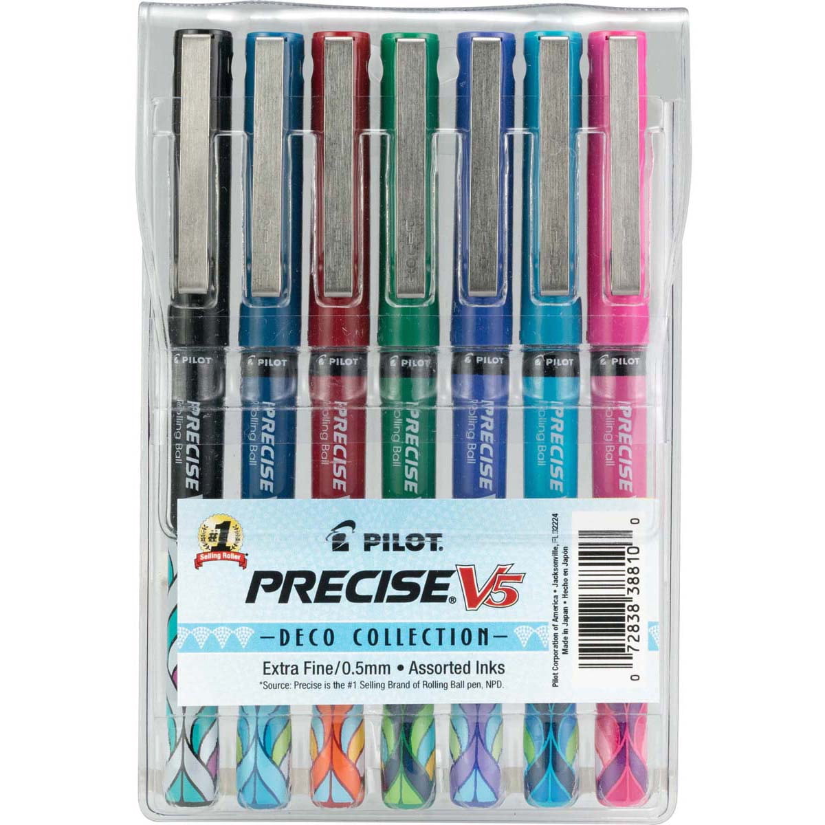 7-Pack " for sale online Assorted Colors Extra Fine Point 26015 "Pilot Precise V5 Stick Rolling Ball Pens 