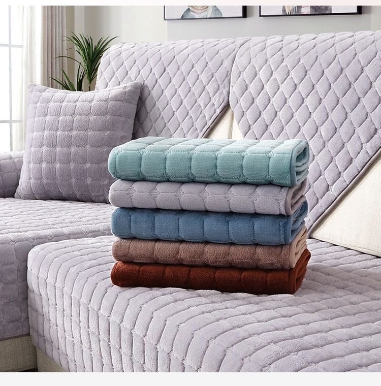 Velvet Couch Cover, Washable Sectional Sofa Cover, Anti Slip Sofa Slipcover for 3 Cushion Couch Sofa L Shaped Armrest Backrest, Furniture Protector Covers for Pets Kids