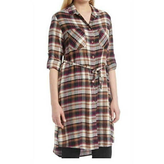 Jachs Ladies' Girlfriend Flannel Shirt Dress (Cream Purple Black, X-Large)