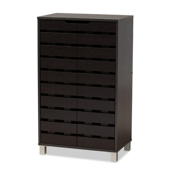 Bowery Hill Dark Brown Finished Wood 2-Door Shoe Storage Cabinet