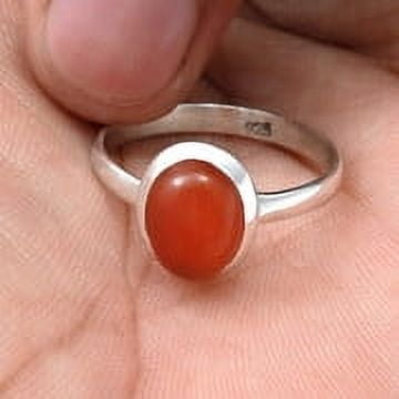 Carnelian Gemstone Unique Band Ethnic Handmade Ring Size 7.5 925 Sterling Silver