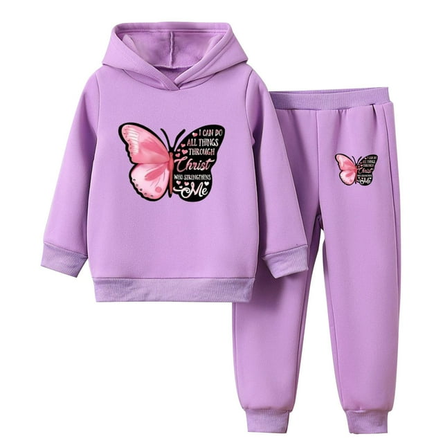 Odeerbi 2-16 Años Niñas Conjuntos Estampados Sudaderas Con Capucha Pantalones Dos Piezas Conjunto Sudadera Fina