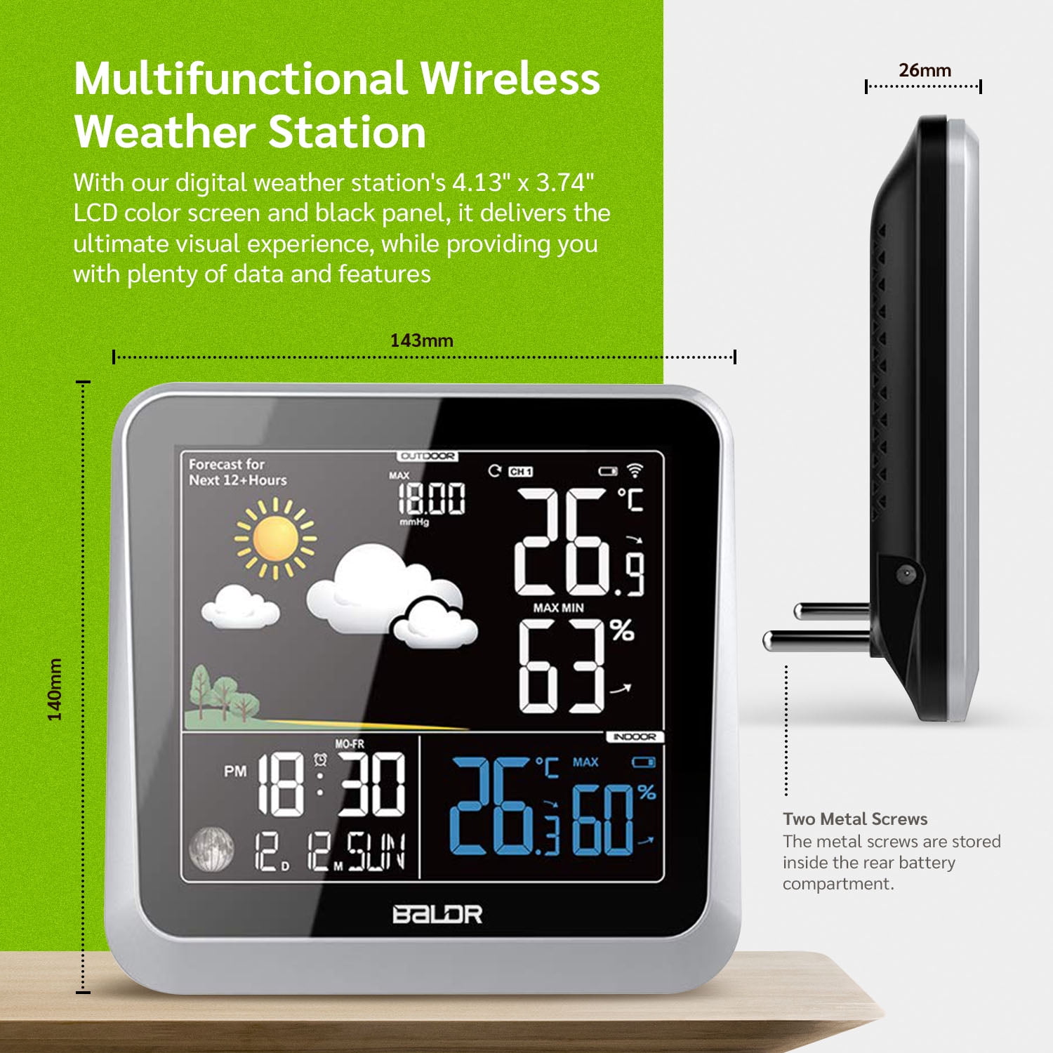 BALDR Wireless Indoor/Outdoor Weather Station - Thermometer & Hygrometer