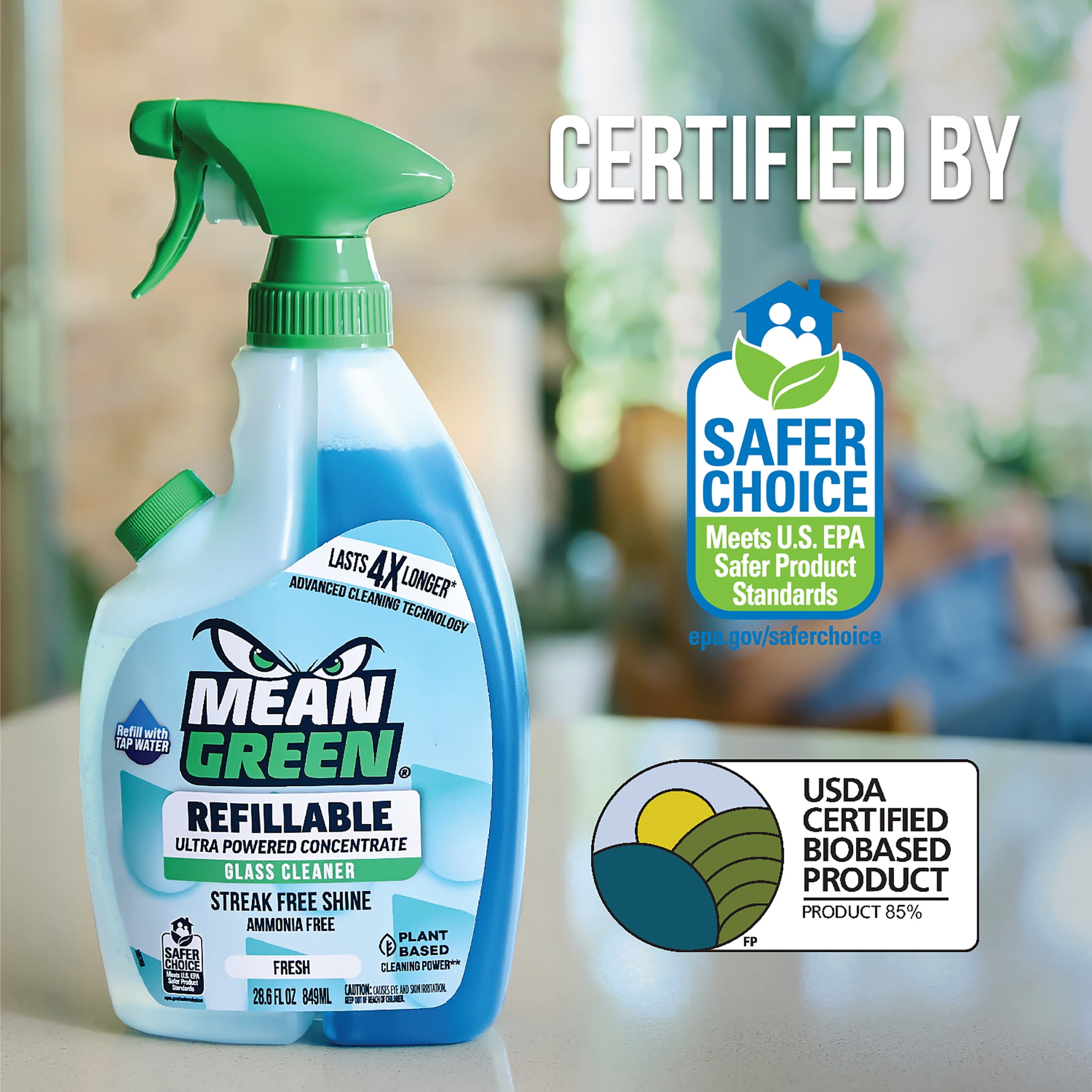 Mean Green Refillable Ultra Powered Concentrate Fresh Glass Cleaner, 28.6 oz