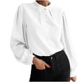 thumbnail image 2 of Business Casual Shirt for Women Dressy Loose Office Work Blouse Mock Neck Long Sleeve Button Top Classy Premium Shirt White M, 2 of 6