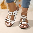 thumbnail image 2 of Slide Sandals Women Comfy Cork Footbed Orthopedic Slippers Fashion Cutout Splice Leather Slip on Flat Beach Shoes White Size 9, 2 of 7