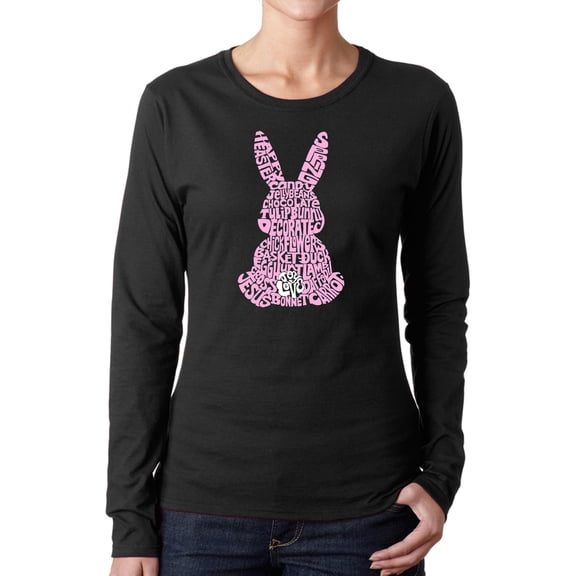 Women's Word Art Long Sleeve T-Shirt - Easter Bunny