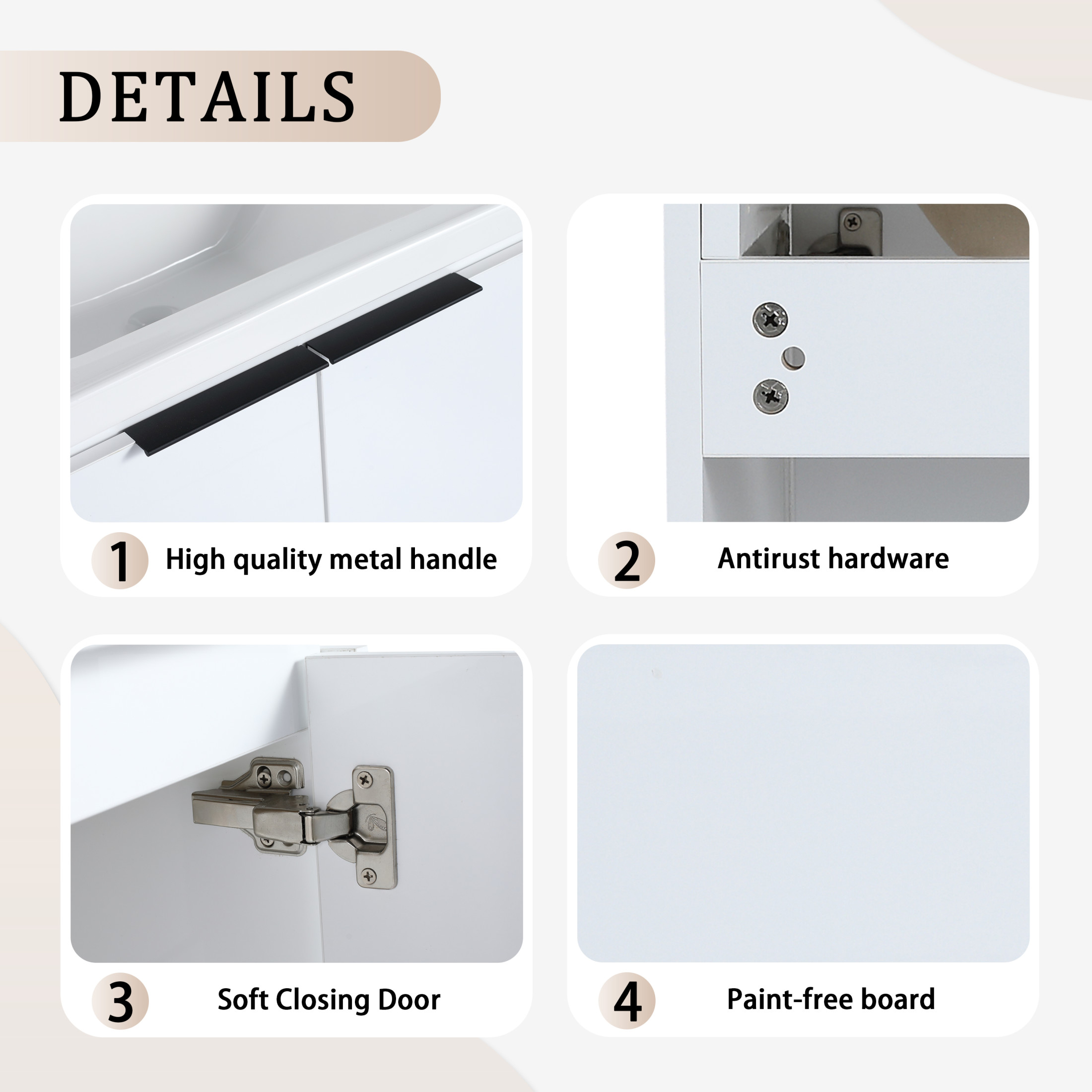 Noble House 36" Wall-Mounted Bathroom Vanity with Ceramic Sink, Soft-Close Doors, Small Storage Shelves, White