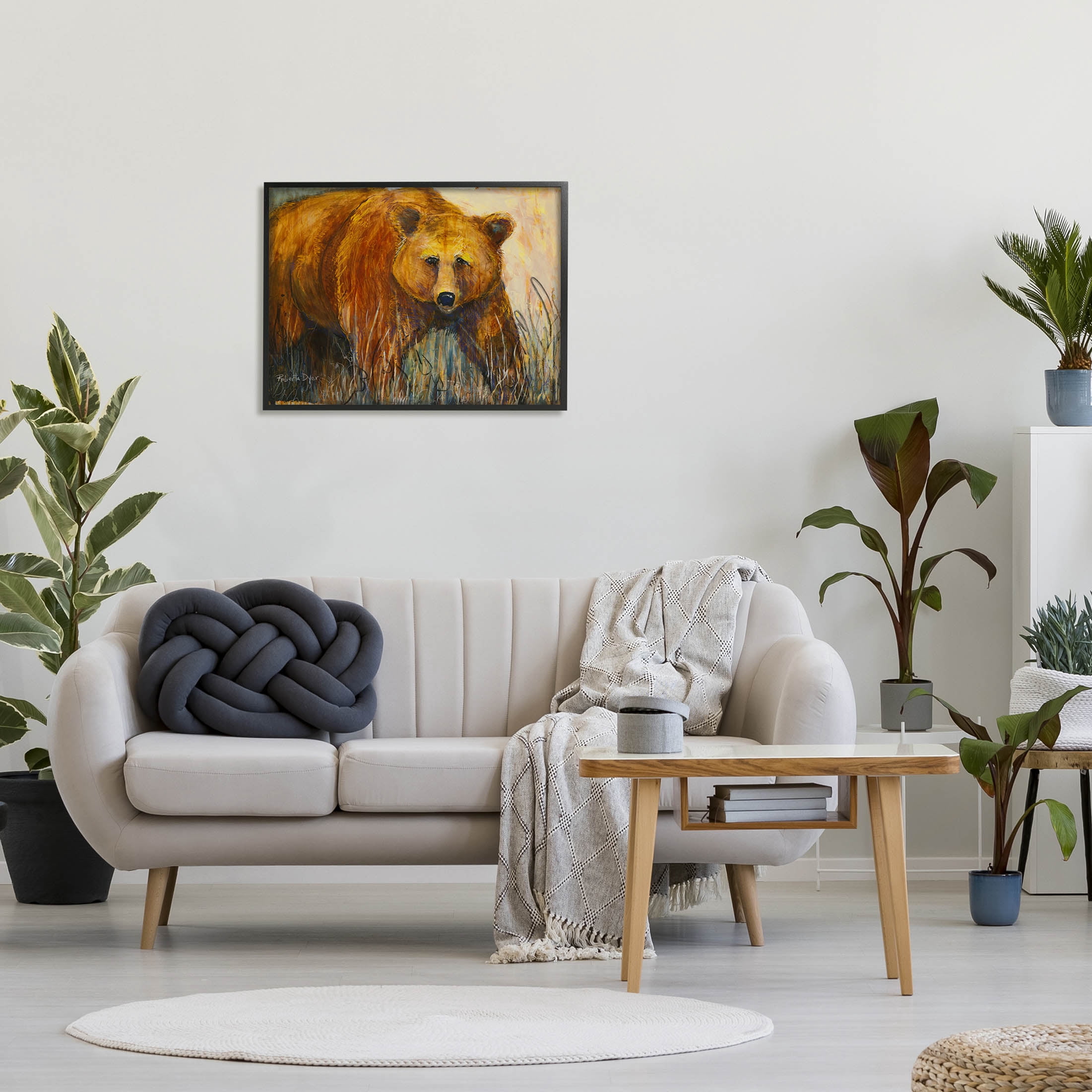 Stupell Industries Modern Bear Wildlife Scene Painting Black Framed Art Print Wall Art, Design by Roberta Dyer