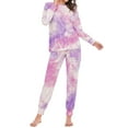 thumbnail image 2 of SWSMCLT Women's Cotton Pajama Set Tie Dye Soft 2 Piece Loungewear Sleepwear Warm Sleeping Set Long Sleeve Long Pants Lounge Set Lightweight Fall Winter Purple XX-Large, 2 of 5