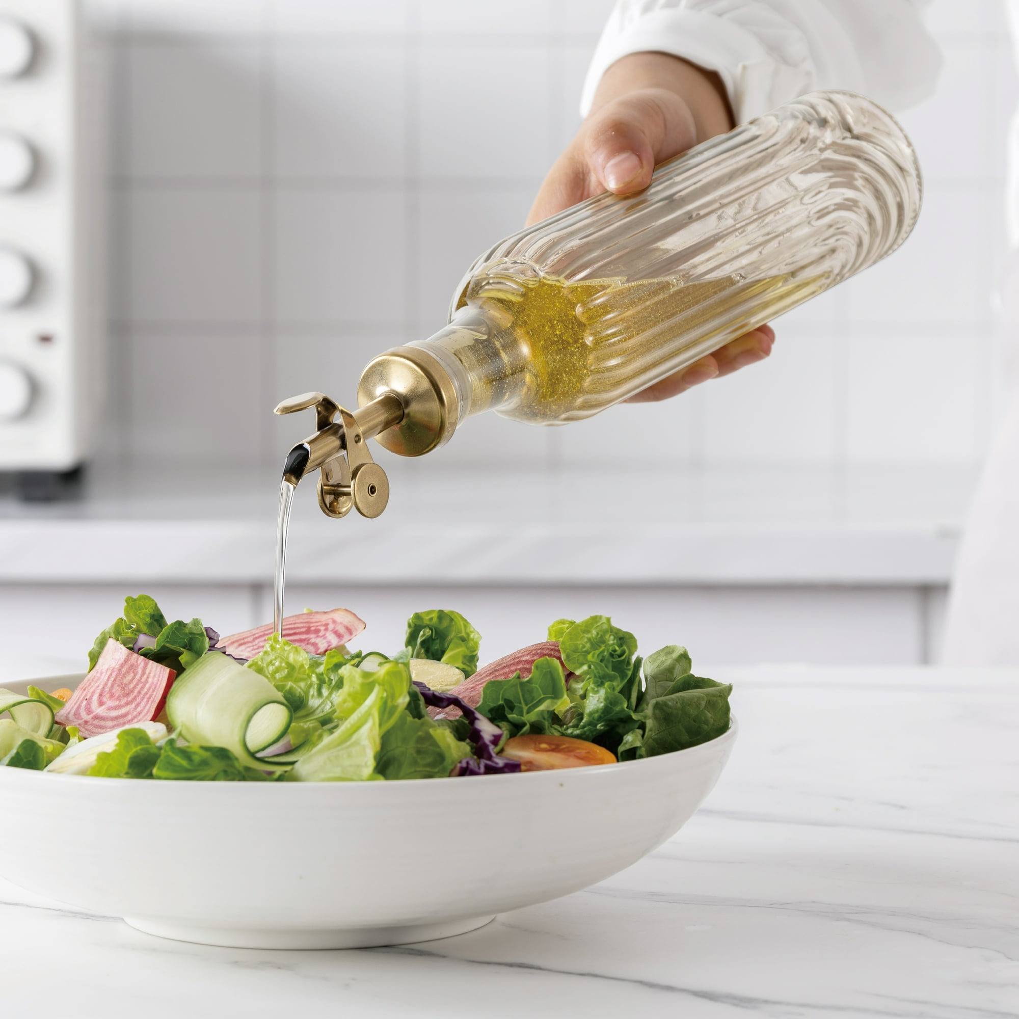 Cook with Color Glass Olive Oil and Vinegar Dispenser Bottles, Cruet Set with Caddy