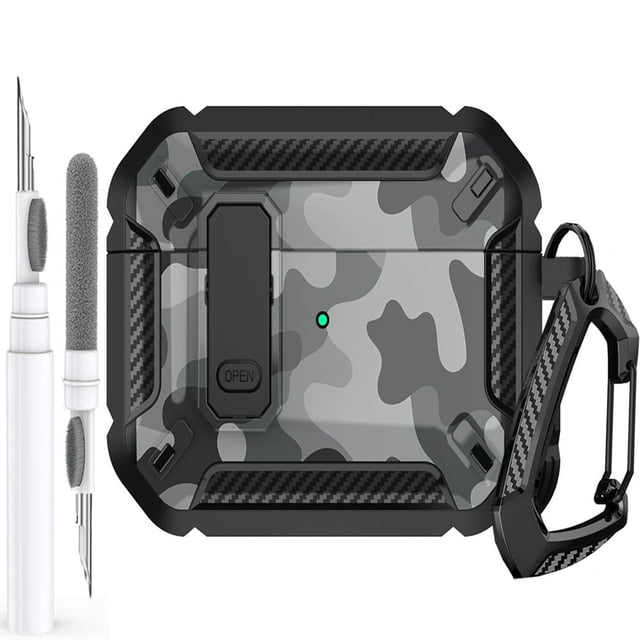 CHOK AirPods Compatible with AirPods Pro 2nd/1st Gen Camo Grey Case with Cleaner Kit & Keychain