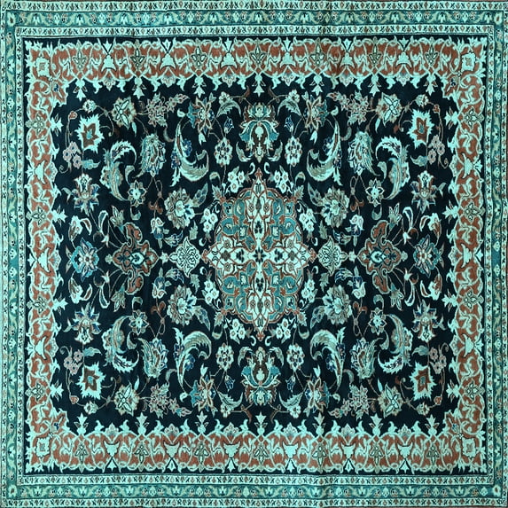 Ahgly Company Indoor Square Medallion Light Blue Traditional Area Rugs, 8' Square