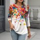 thumbnail image 1 of TaTaai Women's All Seasons Printed Button Crew Neck 3/4 Sleeve Loose Casual Tops Lightweight Breathable Soft Fashion T-Shirts for Daily Work Travel Wear Gift, 1 of 7