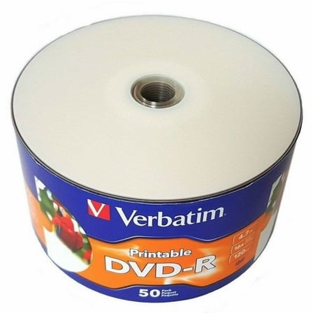 50 Pack Verbatim DVD-R DVDR White Inkjet Hub Printable 16X 4.7GB 120min Blank Media Disc